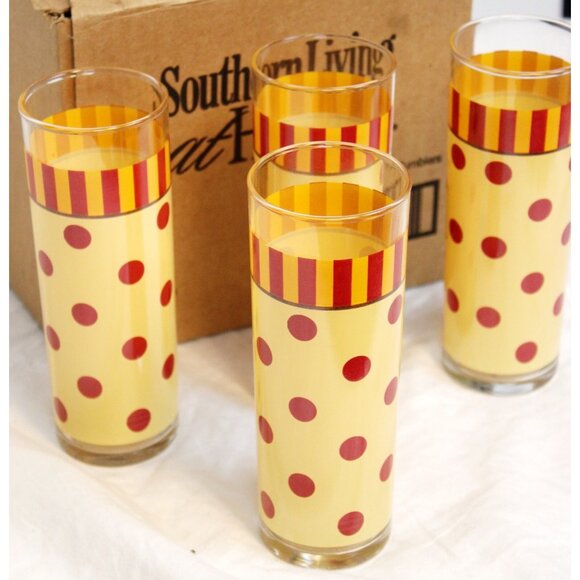 Southern Living Gail Pittman Siena Tumblers Set of 4 Yellow Red Stripe Dot 40485 - Picture 3 of 4